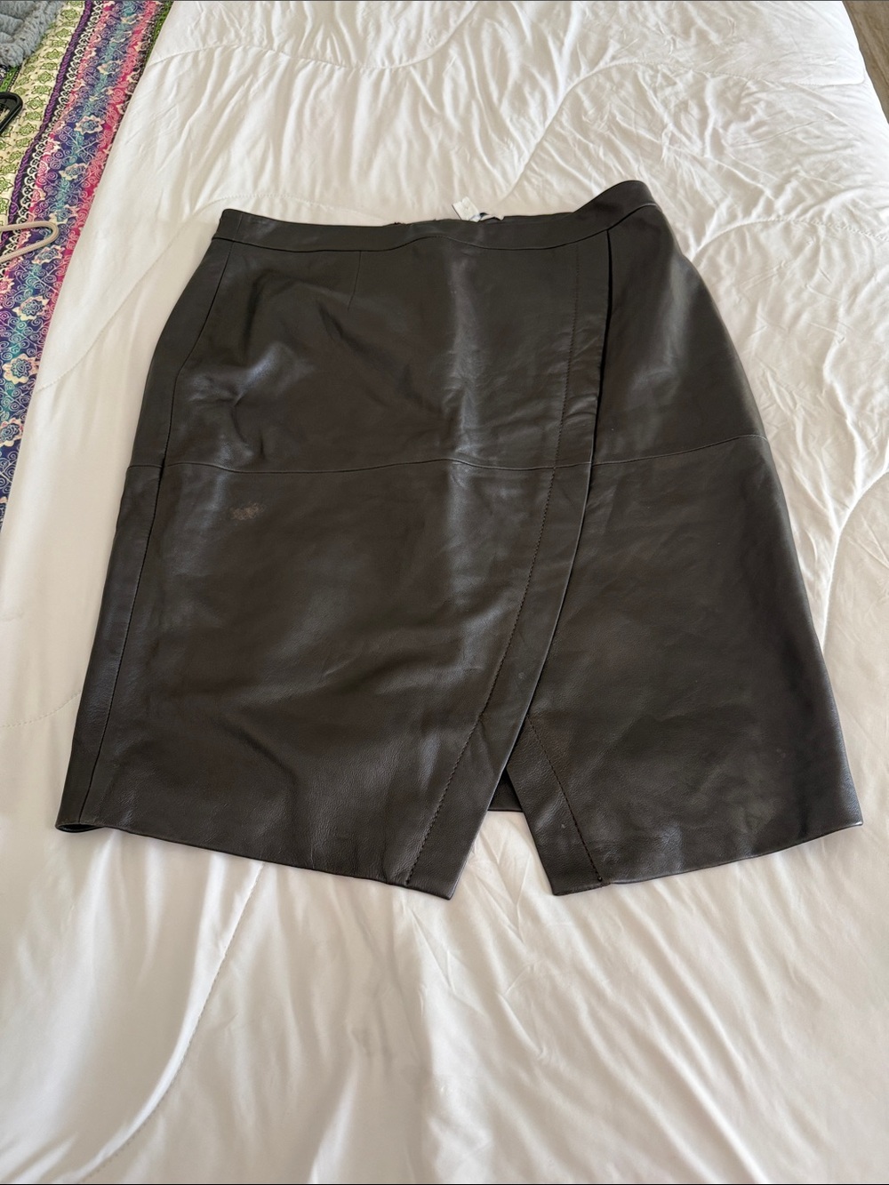 Halogen Black Leather Pencil Skirt with Front Wrap